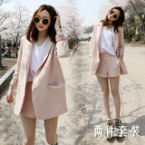 韩国代购2016春装新款韩版显瘦中长款小西装女外套短裤套装两件套