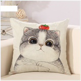 萌猫棉麻抱枕沙发靠垫韩式喵星人卡通可爱猫咪靠枕床头办公室腰靠