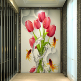 现代简约郁金香花卉玄关壁画走廊隔断过道背景墙纸酒店宾馆3D壁纸