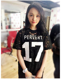 法国代购Givenchy纪梵希15新款 数字17黑色蕾丝短袖上衣