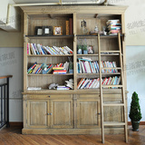 美式乡村橡木可拆装两门带梯大书柜书橱法式复古书架欧式仿古家具