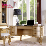天使森林 欧式香槟金实木大书桌台式电脑桌家用法式办公书房家具