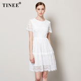 Tinee 2016夏新款女白色蕾丝连衣裙 修身甜美小清新小白裙白裙子