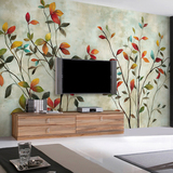 欧式抽象墙纸 客厅电视背景墙纸 卧室复古壁纸 彩色枝叶大型壁画