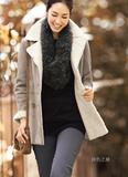 日本代购 女装2015冬休闲绒里加厚双排扣两面穿仿羊皮中长款外套