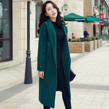 2015秋冬新款韩版女装宽松大码呢子大衣纯色中长款毛呢外套女