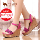 【热卖】Camel/骆驼女凉鞋 时尚休闲新款真皮超高跟坡跟女凉鞋