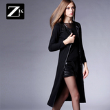 ZK女装2016春季新品中长款毛针织衫长袖修身黑色开衫欧美显瘦毛衣