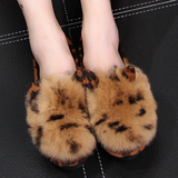新款冬季加绒兔毛装饰女豆豆鞋一脚蹬防滑雪地靴休闲潮流韩版女鞋