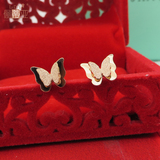 韩国时尚新款可爱小蝴蝶耳钉钛钢18K玫瑰彩金磨砂蝴蝶女耳钉耳环