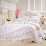 好梦连家纺床上用品 韩式白色床品 蕾丝床品 贡缎全棉 公主四件套