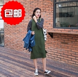 韩国chic 复古慵懒保暖长款侧开叉针织背心 毛衣裙
