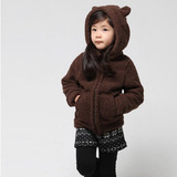 2015秋冬款韩版童装女童加绒加厚羊羔绒小熊外套儿童休闲可爱上衣