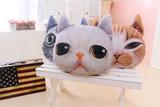 日本卡通逼真3D立体喵星人猫咪抱枕车载居家 猫头靠垫可拆洗