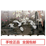 仙鹤玉兰 手绘堆漆浮雕立体屏风隔断实木玄关中式工笔花鸟漆画