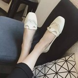 2016韩版春夏新款平底方头少女单鞋韩国浅口平跟女鞋公主鞋小白鞋