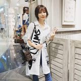 衬衫女韩国代购2016春装新款韩版中长款字母防晒宽松长袖亚麻开衫