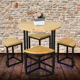 北欧铁艺美式乡村复古实木做旧简约桌椅圆形餐桌椅组合休闲小饭桌