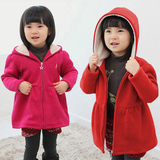 韩国版羊羔绒秋冬装中长款女童呢子大衣宝宝妮子加绒加厚毛呢外套