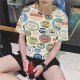 韩国风新潮卡通彩色涂鸦T恤青少年男生潮流个性短袖tee夏装新品