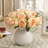玫瑰花高品质仿真花套装欧式假花家居客厅餐桌摆件装饰花瓶花艺