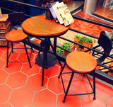 休闲咖啡厅桌椅组合实木小圆桌创意铁艺茶几吧台桌现代简约酒吧桌