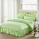 全棉纯色素色加厚夹棉床裙四件套绿色贡缎纯白加厚四件套1.8X2.2