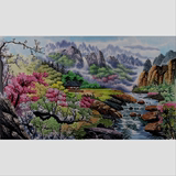 朝鲜名家国画 山水画 名川山水风景画手绘油画原作客厅人物画挂画