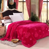 恒源祥绣花毛毯被双层加厚大红色婚庆珊瑚绒盖绒毯拉舍尔冬季床单