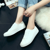 韩国ulzzang白色帆布鞋女夏平跟鞋女学生系带小白鞋百搭平底板鞋