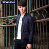 WOOG2005春装男士外套 2016韩版修身蓝色薄款棒球领夹克男青年
