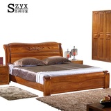 全实木榆木床1.5米1.8米双人床 厚重款婚床卧室家具VS水曲柳