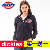 Dickies春装新款女式抓绒徽章拉链连帽卫衣女装潮外套161W30WD03
