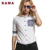 KAMA 卡玛 冬季款女装 时尚牛仔拼接长袖休闲衬衫 7414859