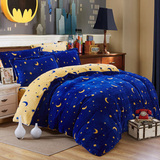 法兰绒星星月亮 珊瑚绒四件套加厚法莱绒被套床单1.8米床上用品