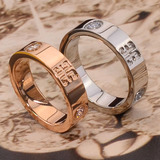 韩国戒指方喜中国风男女士情侣款对戒食指钛钢18K玫瑰金戒指环