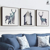 云图北欧装饰画 卧室鹿壁画现代简约客厅走廊创意三联儿童房挂画