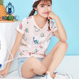 妮菲学院少女夏装2016韩国卡通印花粉色短袖t恤学生可爱纯棉上衣
