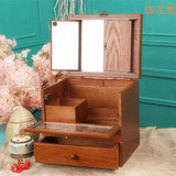 复古中式化妆箱 带镜子大容量实木质护肤品梳妆盒化妆品收纳盒