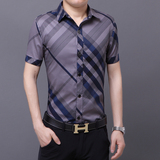 格子短袖衬衫男夏季韩版修身型潮休闲青少年英伦商务免烫短袖衬衣