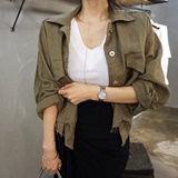 特韩国代购2016夏款小朋克个性裁边休闲双口袋翻领薄款外套女。