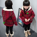 女童2015冬装新款加绒加厚外套韩版宝宝儿童民族风连帽棉衣棉服潮
