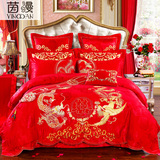 茵缦 金色龙凤刺绣婚庆四件套大红色结婚床上用品4件套新欧式龙凤
