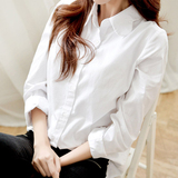 2016秋装新款韩范白色衬衫女韩版文艺翻领修身显瘦长袖衬衣女上衣