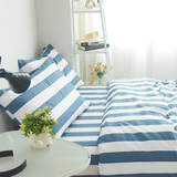 澳洲风全棉地中海四件套蓝白条纹纯棉床上用品宾馆特色被套床单