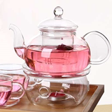 田园花茶茶具套装 玻璃茶壶耐热玻璃加热过滤煮花草水果茶壶