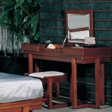 现代中式复古实木梳妆台 榆木妆台凳组合 卧室翻盖化妆桌简约家具