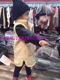 韩国童装又鱼正品2015年冬款羊绒拼接皮袖大衣风衣男童外套棉衣