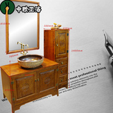 新中式古典风格浴室 浴室柜 实木手工雕花落地式组合卫浴柜可定做