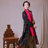 2015民族风女装秋装新款中式复古长款外套中国风印花上衣盘扣风衣